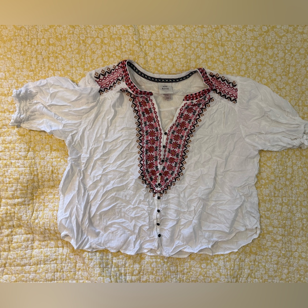 New WO Tags Knox Rose Bohemian Blouse. Button front. Size XXL